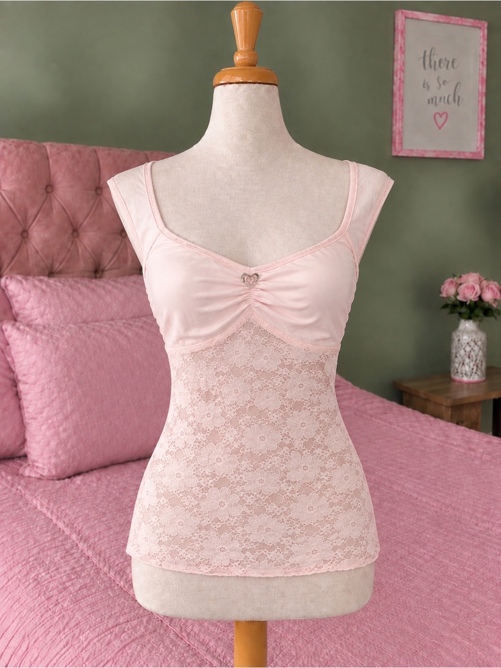 SHEIN Soft Pink Lace Trim Camisole Tank
